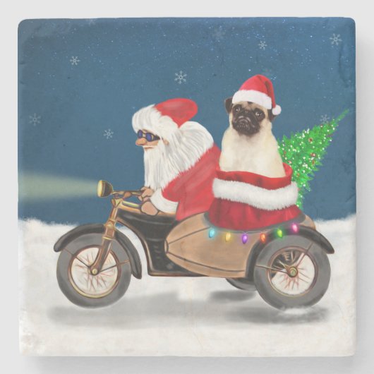 Mops Dog Weihnachtsmann Steinuntersetzer (Vorderseite)