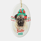 Mops Dog Weihnachtsmannmütze Holiday String Beads Keramik Ornament (Rechts)
