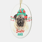 Mops Dog Weihnachtsmannmütze Holiday String Beads Keramik Ornament (Links)