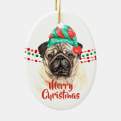 Mops Dog Weihnachtsmannmütze Holiday String Beads Keramik Ornament (Hinten)