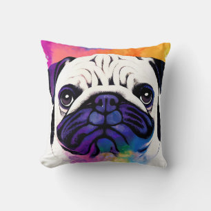 Mops Dog Wilde Natur Tierfarben Malerei Kissen