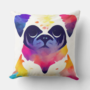 Mops Dog Wilde Natur Tierfarben Malerei Kissen