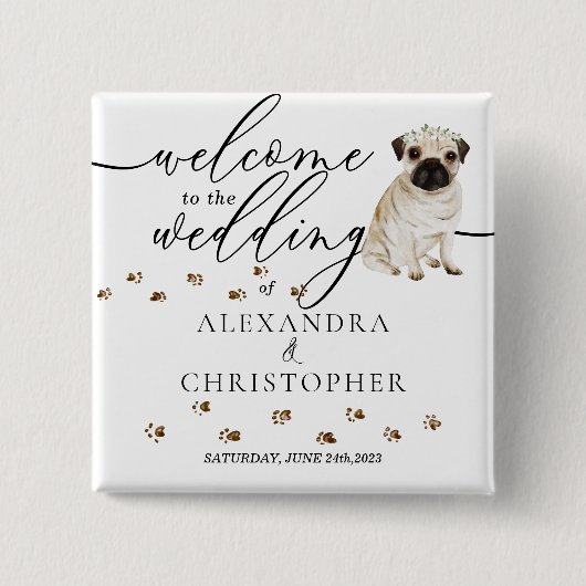 Mops Dog Willkommen bei der Hochzeitsfeier Süsse Button (Vorderseite)
