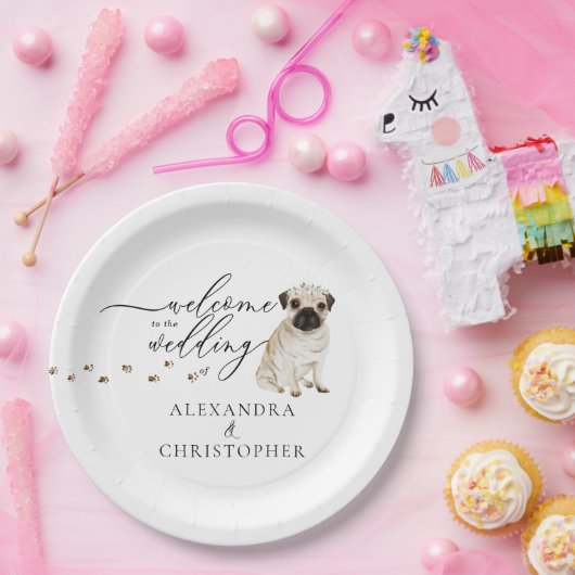 Mops Dog Willkommen beim Hochzeitsfest Set Pappteller (Party)