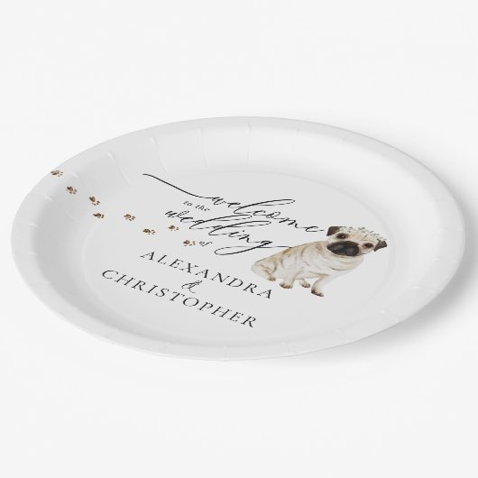 Mops Dog Willkommen beim Hochzeitsfest Set Pappteller (Schrägansicht)