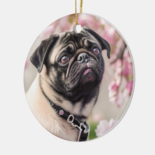 MOPS Dog's Erstes NIEDLICHES FOTO zu Weihnachten Keramik Ornament (Links)
