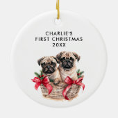 MOPS Dog's Erstes NIEDLICHES FOTO zu Weihnachten Keramik Ornament (Hinten)