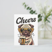 Mops Drink Beer Meme Postkarte (Stehend Vorderseite)