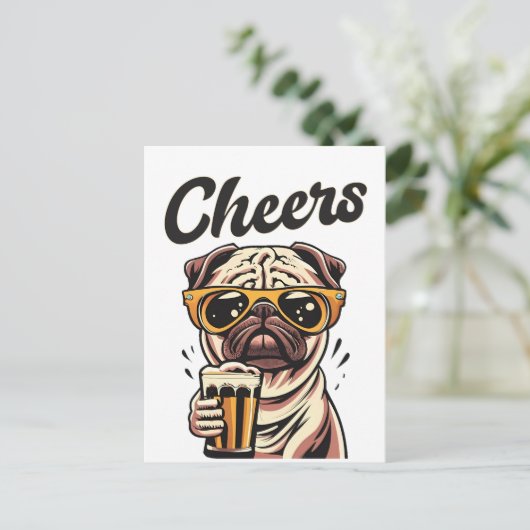 Mops Drink Beer Meme Postkarte (Stehend Vorderseite)