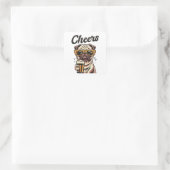 Mops Drink Beer Meme Quadratischer Aufkleber (Tasche)