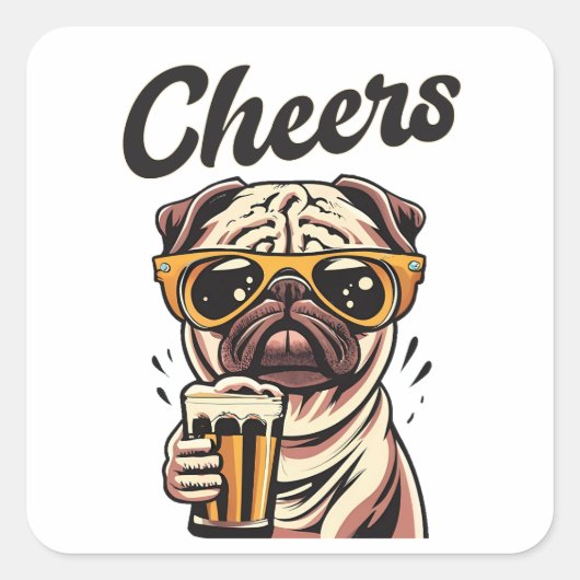 Mops Drink Beer Meme Quadratischer Aufkleber (Vorderseite)