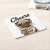 Mops Drink Beer Meme Rechteckiger Pappuntersetzer (angewinkelt)