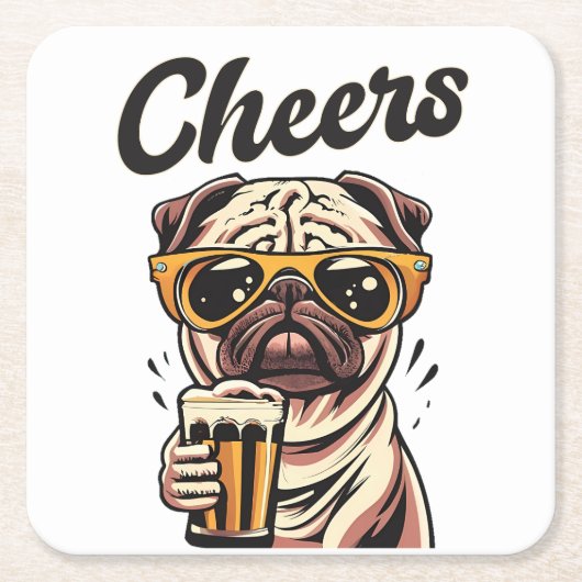 Mops Drink Beer Meme Rechteckiger Pappuntersetzer (Vorderseite)