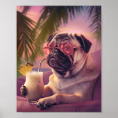 Mops Drink Cocktail Sommerpet Portrait Poster (Vorne)