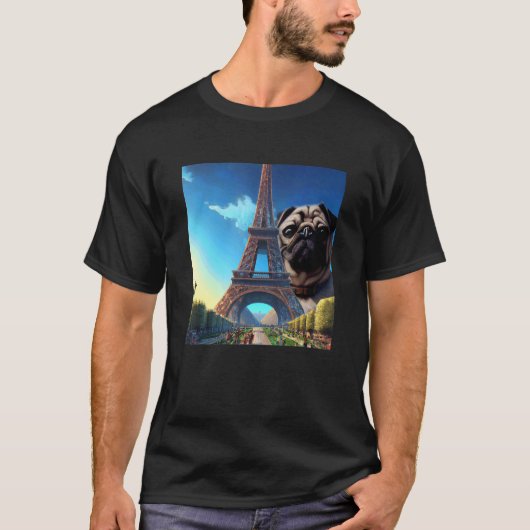 Mops Eiffel Tower Frankreich Paris Männer Frauen M T-Shirt (Vorderseite)