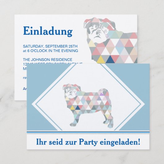 Mops Einladungen (Vorne/Hinten)