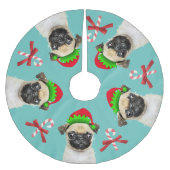 Mops Elves Candy Canes | Aqua Blue Polyester Weihnachtsbaumdecke (Vorderseite)