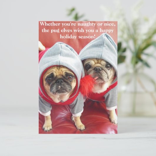 Mops Elves Einladung (Stehend Vorderseite)