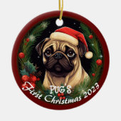 Mops erste Weihnachten Keramik Ornament (Vorne)