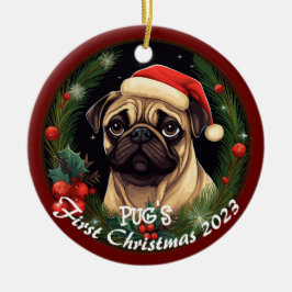 Mops erste Weihnachten Keramik Ornament