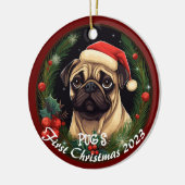 Mops erste Weihnachten Keramik Ornament (Links)