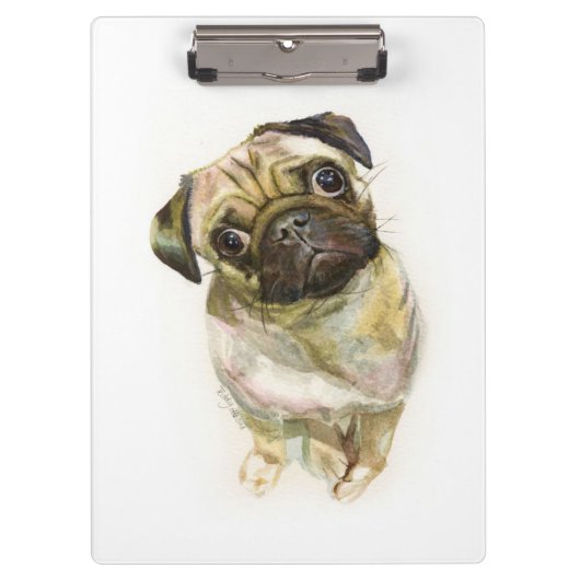 Mops Face Art Print | Niedlicher Mops Hund Klemmbrett (Vorderseite)