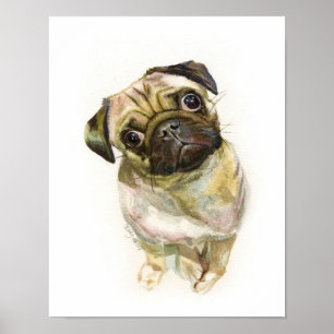 Mops Face Art Print   Niedlicher Mops Hund Poster