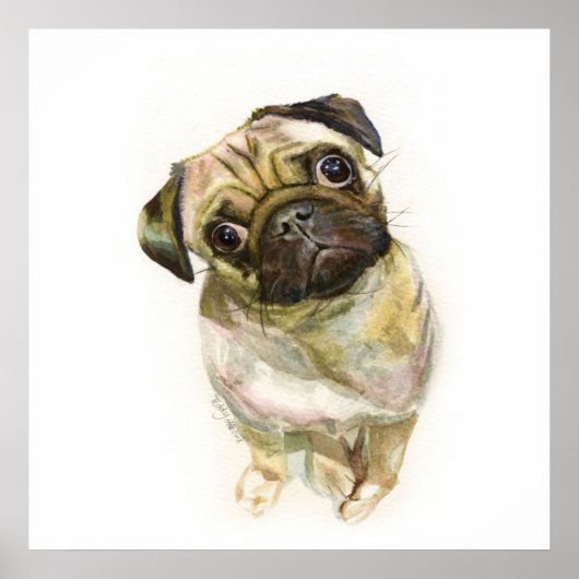 Mops Face Art Print | Niedlicher Mops Hund Poster (Vorne)