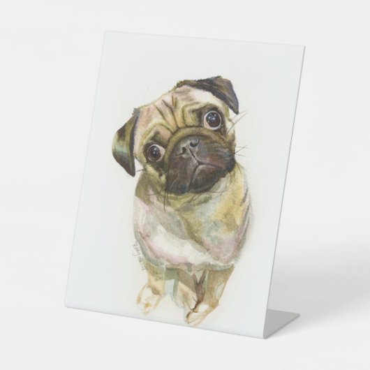 Mops Face Art Print | Niedlicher Mops Hund Sockelschild (Vorderseite)