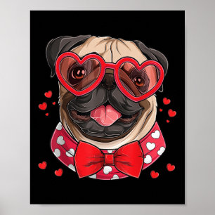 Mops Face Heart Gles Valentinstag Dog Lover Eigent Poster