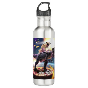 Mops fahren Dinosaurier Einhorn im Weltraum Edelstahlflasche