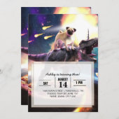 Mops fahren Dinosaurier Einhorn im Weltraum Einladung (Vorne/Hinten)