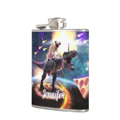 Mops fahren Dinosaurier Einhorn im Weltraum Flachmann (Links)