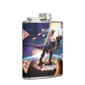 Mops fahren Dinosaurier Einhorn im Weltraum Flachmann (Rechts)