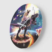 Mops fahren Dinosaurier Einhorn im Weltraum Große Wanduhr (Winkel)