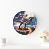 Mops fahren Dinosaurier Einhorn im Weltraum Große Wanduhr (Zuhause)