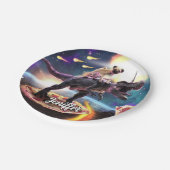 Mops fahren Dinosaurier Einhorn im Weltraum Pappteller (Schrägansicht)