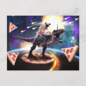 Mops fahren Dinosaurier Einhorn im Weltraum Postkarte (Vorderseite)