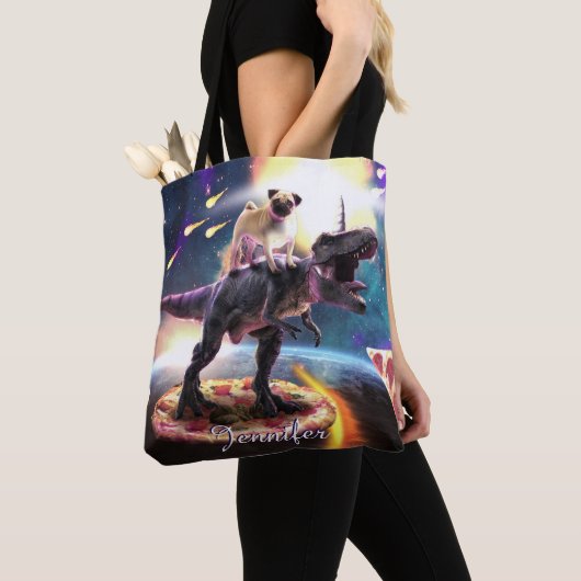 Mops fahren Dinosaurier Einhorn im Weltraum Tasche (Von Nahem)