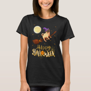 Mops fährt auf Hexe Schrotflinte Mops Hund Hallowe T-Shirt