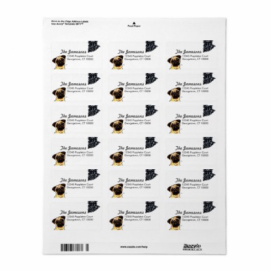 Mops Familienname Personalisierte Farbe Adressaufkleber (Vorne)