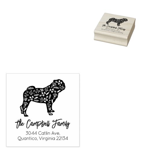 Mops Family Rücksendeadresse Gummistempel (Stempel)