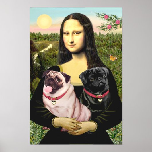 Mops (Fawn + Black) - Mona Lisa Poster (Vorne)