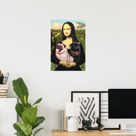 Mops (Fawn + Black) - Mona Lisa Poster (Heimbüro)
