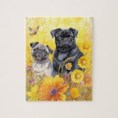 Mops Fawn Black Yellow Wildblumen Welpe Hund Lover Puzzle (Vertikal)