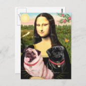 Mops (Fawn + Blk) - Mona Lisa Postkarte (Vorne/Hinten)