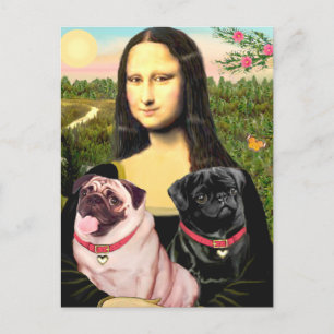 Mops (Fawn + Blk) - Mona Lisa Postkarte