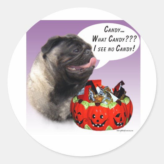 Mops (fawn) Halloween Candy Runder Aufkleber (Vorderseite)