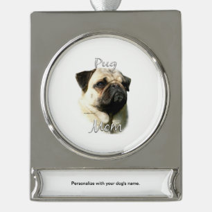 Mops (fawn) Mama 2 Banner-Ornament Silber