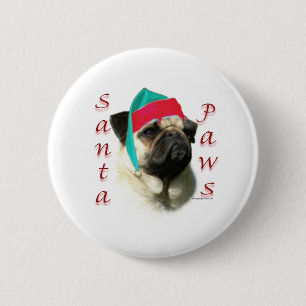 Mops (fawn) Santa Paws Button